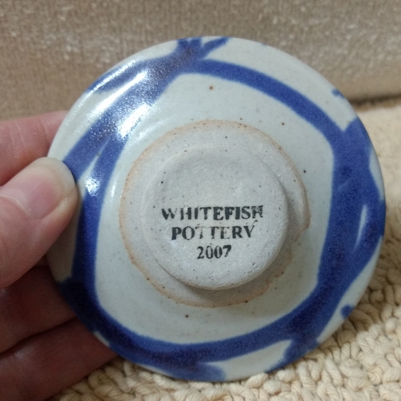 WHITEFISH POTTERY Miniature Vase & Plate Cobalt Blue Swirl Glaze 2007 Studio - Picture 7 of 8